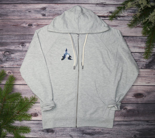 Blue Camo Trees Lightweight Terry Zip-Up Hoodie