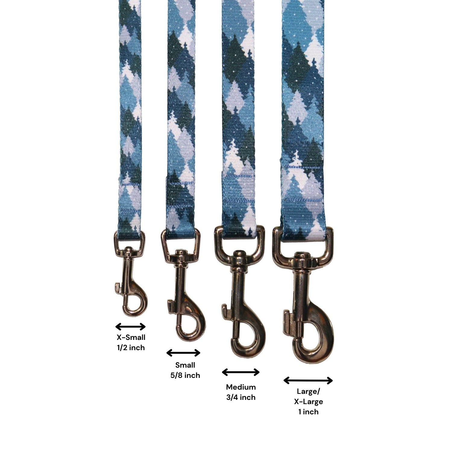 Dog leashes with size indicators 