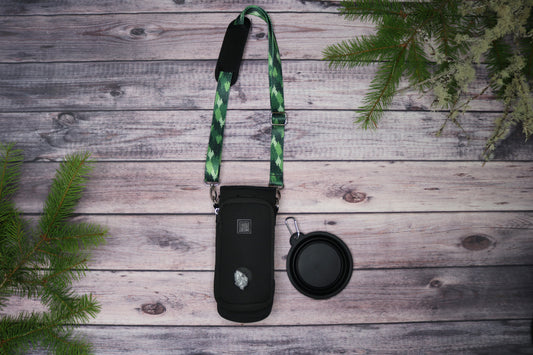 Green Camo Trees Crossbody Water Bottle Holder