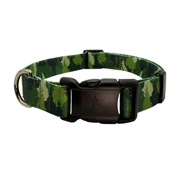 Green camouflage dog collar with a black buckle 