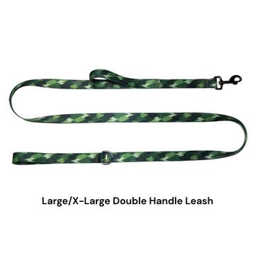 Green Camo Trees Double Handle Leash